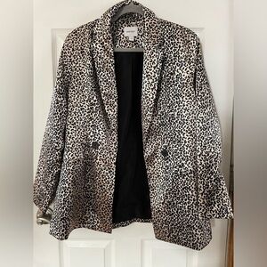 Nine West Black and Cream Leopard Satin Blazer Medium